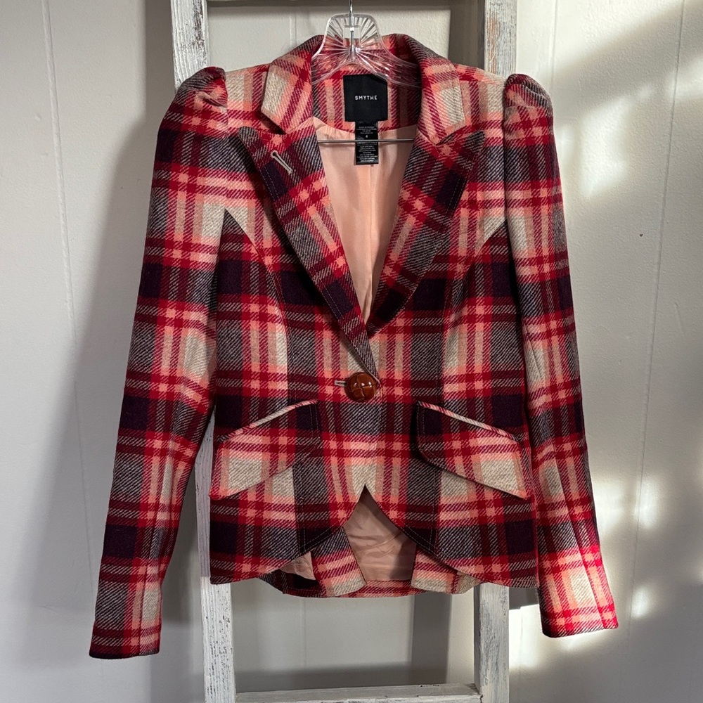 Smythe Red and Cream Plaid Blazer